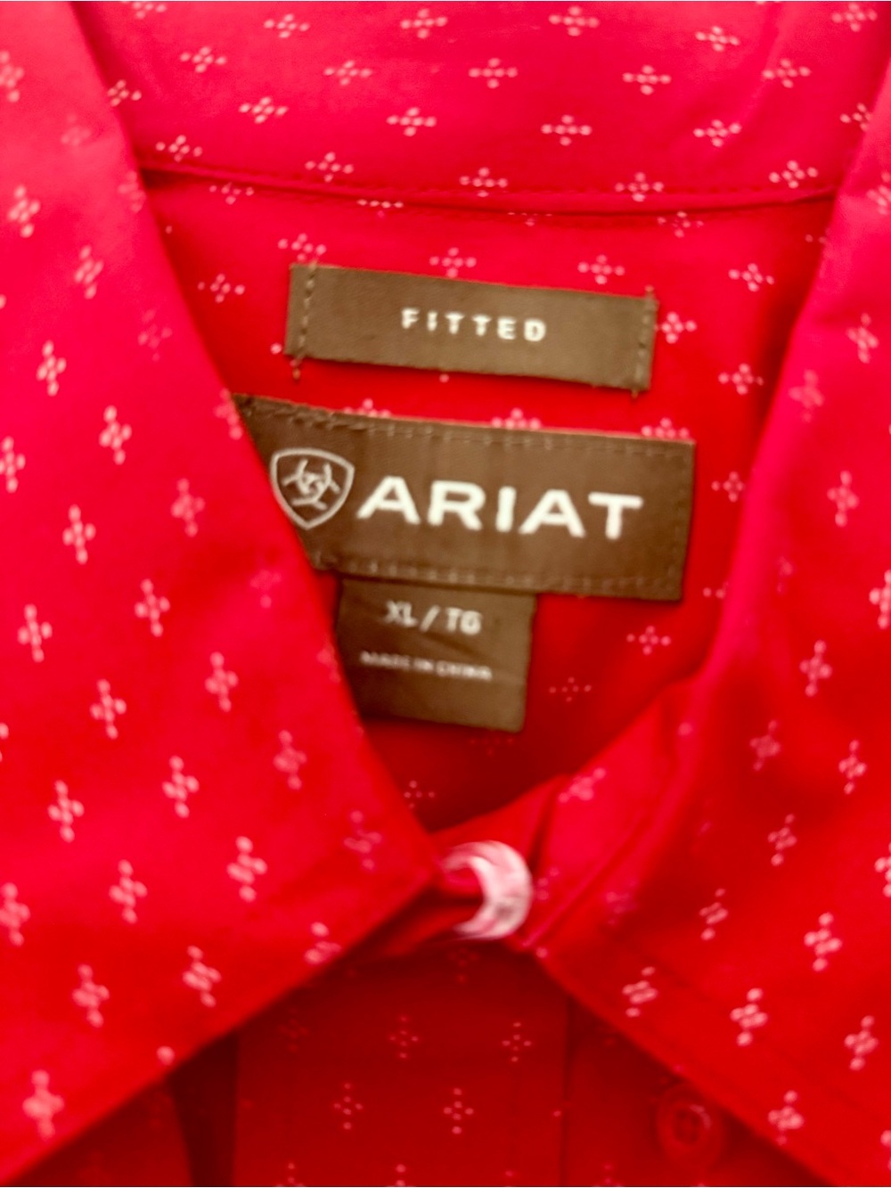 Ariat Red Fitted Casual Button-Down Shirt with White Microprint